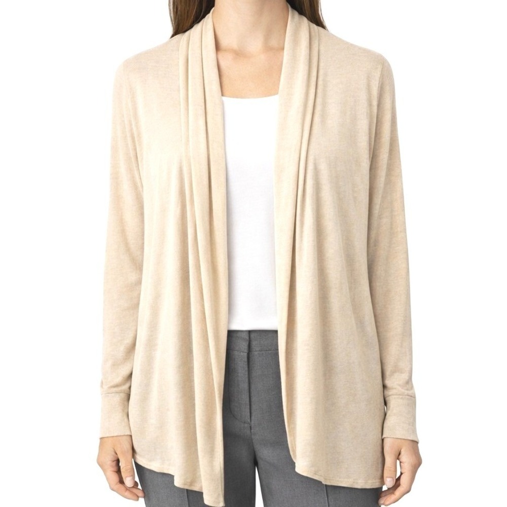 BCBG Max Azria Womens NWT Biscotti Beige‎ Open Front Drape Cardigan Semi Sheer L
